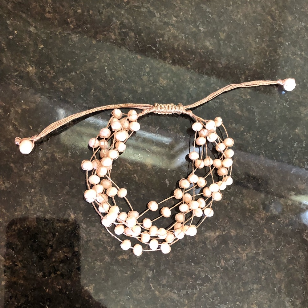 Adjustable rose gold, light pink beaded bracelet